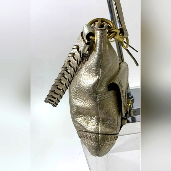 Coach 19014 Poppy Gold Lame Tote/Shoulder Bag w/Braided  Coach 19014 Designer Metallic Poppy Gold Lame Tote Shoulder Bag Braided Handle